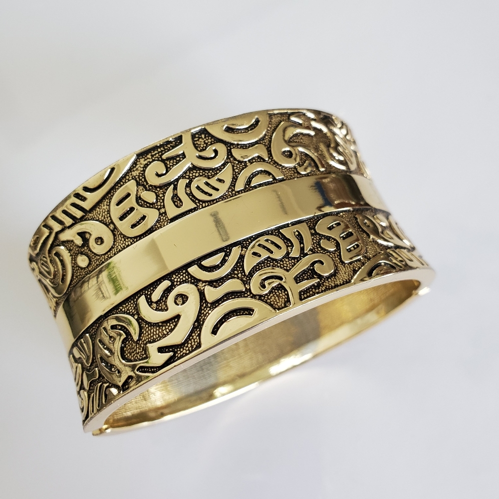 Art Deco Gold Toned Wide Cuff Bracelet